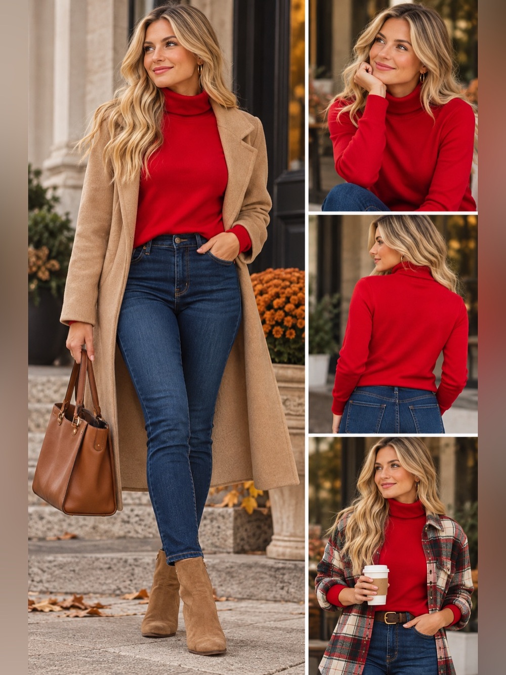 Lauren Ralph Lauren Red Cotton Turtleneck Top Medium Monogram Classic